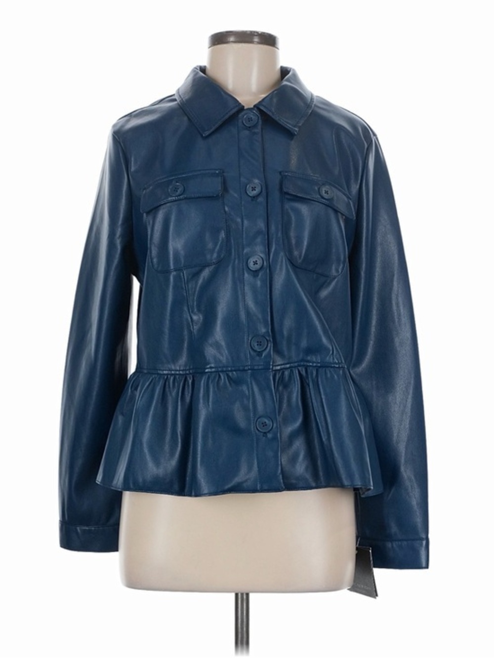 MARC NEW YORK NWT Blue Teal Faux Leather Peplum Button Jacket. M